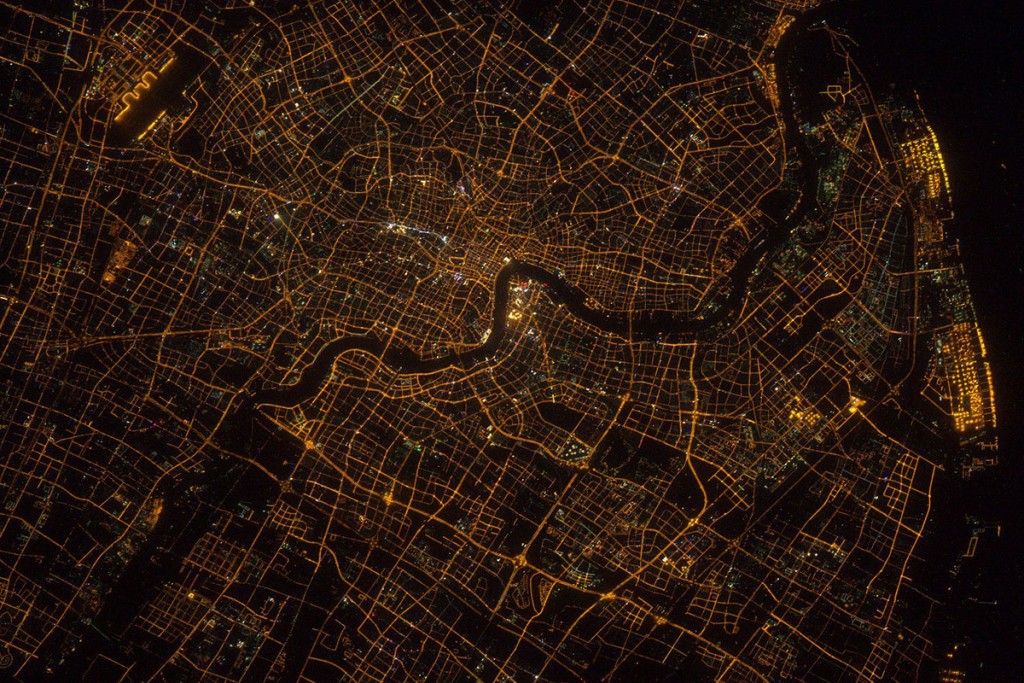 Shanghai, China, at night, seen from the Intarnational Space Station