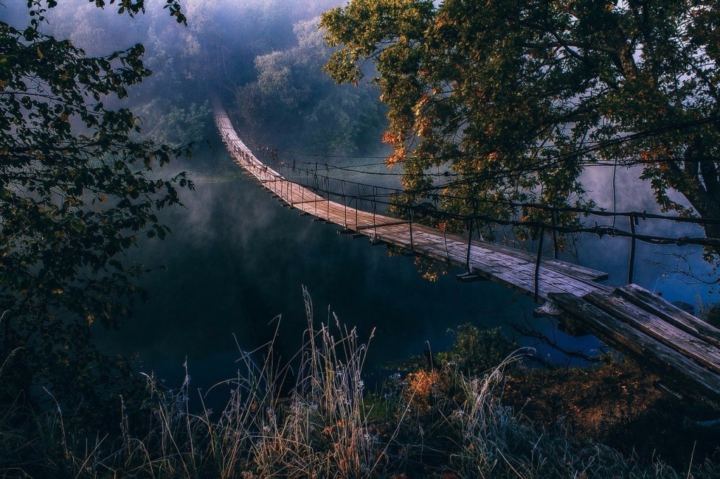 Wooden bridge in Bransk, Russia