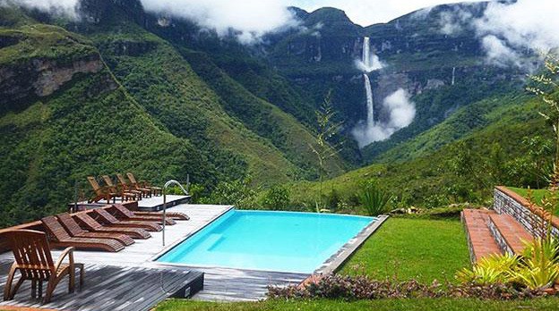 Pool with view over Gocta Waterfall, Peru