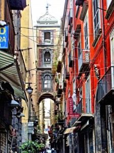 Street from Napels old town. This street is filled with shops selling handmade statues of different sizes, from 3 cm to 2 meters.