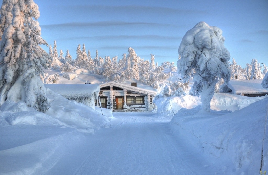 Finland. Not always covered in snow, but when it is, it sure is Santas home - Lapland is in Finland