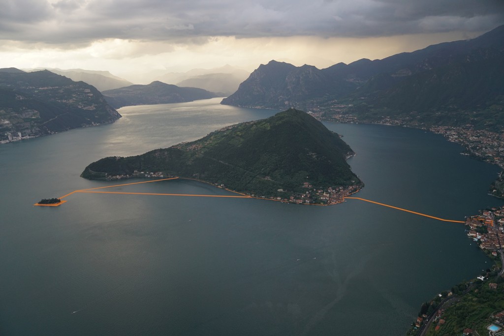 Seen from above - The Floating Piers art installation, Lake Iseo, Italy. Photo Wolfgang Volz