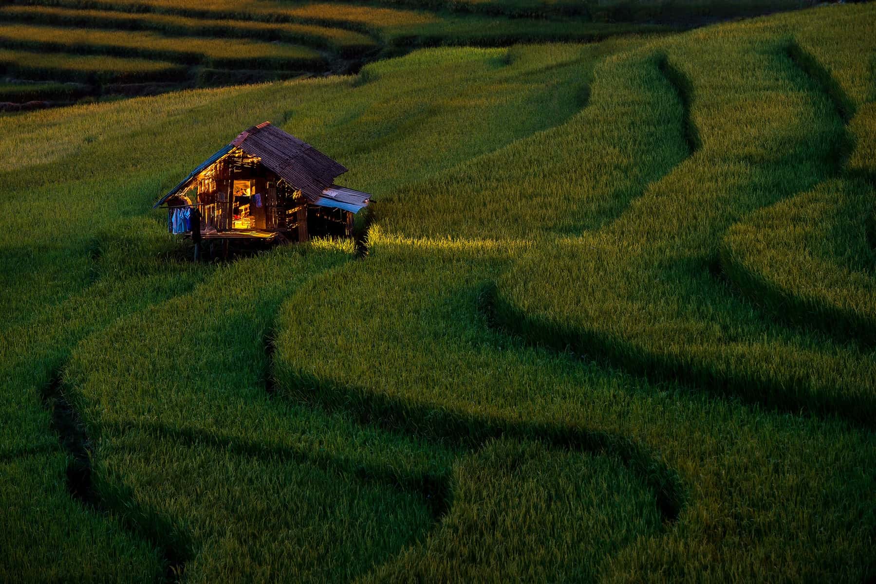 Light in a home in rice terraces Vietnam