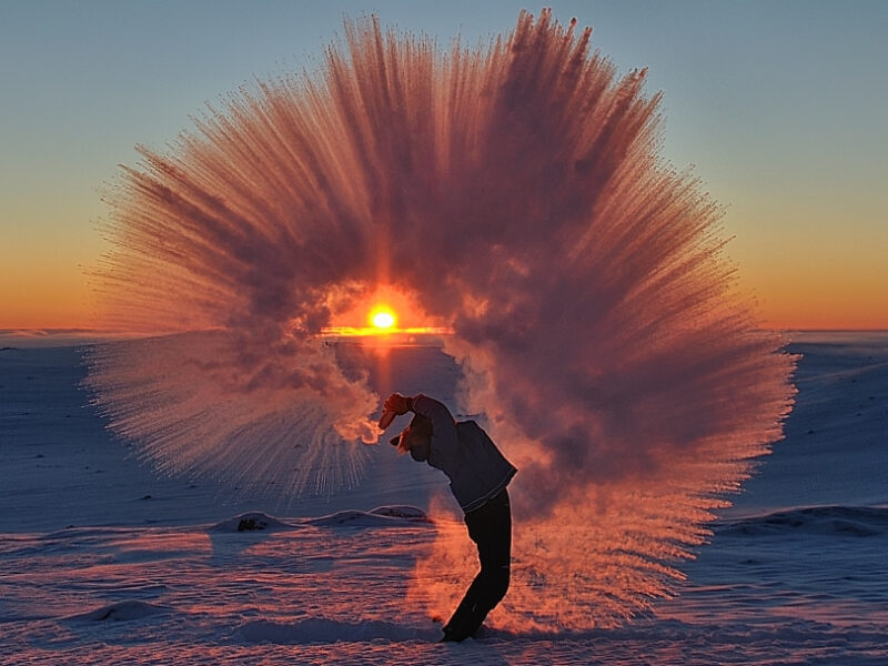 Pouring hot tea at -40°C Near the Arctic Circle